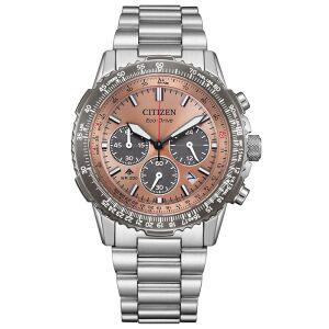 [CITIZEN] 손목시계 PROMASTER (광발전 에코·드라이브 / 20기압 방수/항공 계산자) CA4664-60X 프로마스터 SKY 시리즈 사파이어 유리 남성 비즈니스 아날로그 야광 크로노그래프 실버 연어 솔라