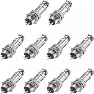 uxcell 항공 커넥터 12mm 3 단자 5A 300V GX12 방수 남성 소켓 여성 플러그 패널 금속 와이어 피팅 10쌍