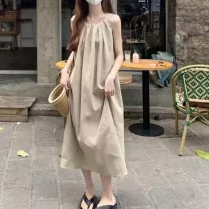 여성 여름 민소매 롱원피스 A라인 셔링 나시 원피스