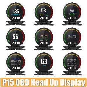 호환 P15 OBD 차량 헤드업 디스플레이 스마트 디지털 HUD 미터 전압 오일 온도 속도 수온 소비량 표시