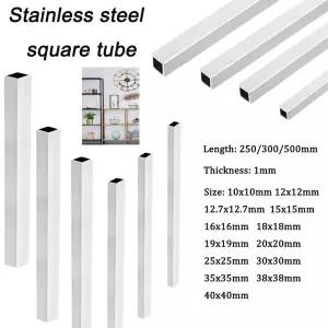 호환  1PCS 304 스테인레스 스틸 사각 튜브 10-40mm 광택 처리된 구조용 금속 파이프 1mm 두께 부식 방지 2