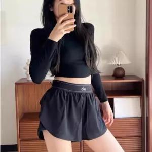 ALO 네이키드 통기성 하이웨스트 힙업 요가 트레이닝 반바지 아웃도어 런닝 노출 방지 운동 반바지 여