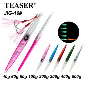 티저 J16 40g-500g 메탈 싱킹 지그비아트 바닷물 잉어 파이크 낚시 스피너 루어 도미 지깅 훅 포함