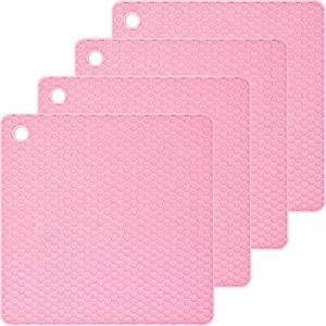 스미스크래프트 실리콘 트리벳 냄비용 분홍색 내열 색상: 냄비 홀더 카운터 7.5x7.5인치 고무 또는 매트 및 테이블매트 플레이스매트 사각 크기: 4팩 핫팬