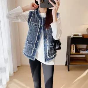 여사친 청 가을 아우터 퀼트 조끼 민소매 OP3