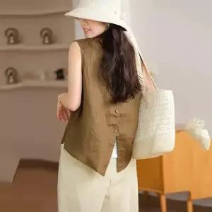 볼사스 여친 여사친 면 캐주얼 여름 민소매 탑 통기 조끼 린넨 ADOR2
