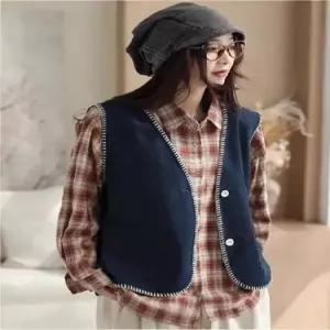 볼사스 여성 청 캐주얼 빈티지 조끼 브이넥 민소매 나시 ADOR1