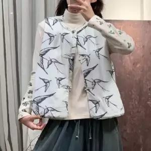 볼사스 여성용 가을 캐주얼 나시 앤티크 프린트 탑 조끼 반버클 레이어드 ADOR3