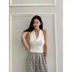 볼사스 캐주얼 여름 여친 조끼 솔리드 라운드 끈 나시 ADOR2