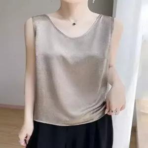 볼사스 여사친 캐주얼 여름 풀오버 쿨링 조끼 나시 민소매 셔링 실키넥 솔리드 ADOR2