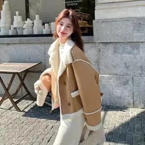 페이크 여성용 하프코트 일체형 재킷 퍼 가죽 1PICK1