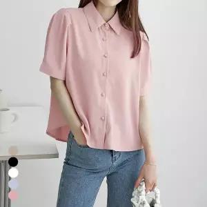 [올리비에스클로젯] 퍼프소매 반팔 카라 블라우스_O2605BL061B