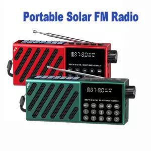 소형라디오 미니 휴대용 태양광 TF USB 수신기 야외 카드 무선 라디오 충전식 블루투스 6138 Red