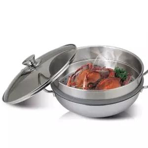 [NS홈쇼핑]키친아트 찜냄비 찜솥 스텐 찜통 찜기 3중 2단 33cm[35913003]