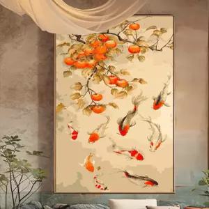 프리미엄 diy 유화그리기 물고기 9마리 색칠하기 풍경화 캔버스 그림 세트 프레임