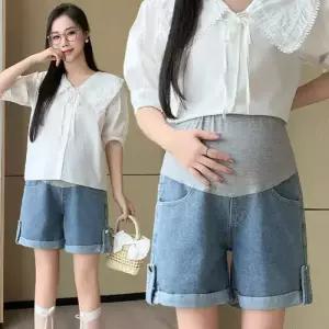 뚜에스틸로 팬츠 여성 청 캐주얼 여름 임산부 청바지 얇은 아우터 반바지 청반바지 와이드 ADOR2