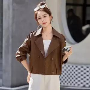 볼사스 여친 가을 숏 더블 가죽 빅 상의 터틀넥 자켓 코트 ADOR3