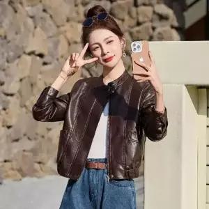 볼사스 여성용 캐주얼 빈티지 가을 재킷 쿨맥스 코트 가죽 PU 숏 ADOR3
