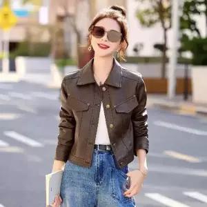 볼사스 가을 여성용 재킷 자켓 가죽 숏 PU 슬림핏 코트 멋진 상의 ADOR3
