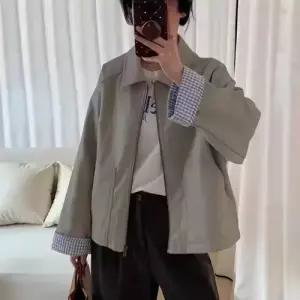 볼사스 여성용 캐주얼 체크무늬 코트 PU 점퍼 재킷 가죽 자켓 터틀넥 ADOR1