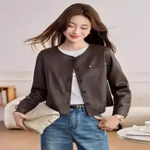 볼사스 여친 자켓 점퍼 가죽 긴팔 슬림핏 숏 PU 상의 코트 ADOR1