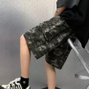 루즈핏 카모 이중밴딩 남성 5부 반바지