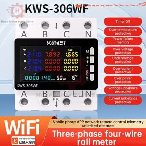 KWS-306 Tuya WIFI 전력계 전압 에너지 측정기 삼상 4 선식 레일 APP 원격 제어 AC 85-290V 80A