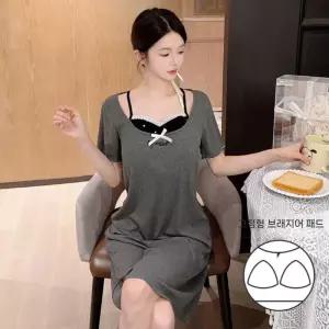 픽호샵 치마 롱 여름 투피스 수면 커플 끈 기본 잠옷세트 룩 반팔 대범한 가짜 가벼운 럭셔리 잠옷 꾹2