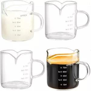 야룽 4팩 계량컵 에스프레소 샷잔 더블 스퍼스 컵잔 75ML 2.5온스 등급의 우유 피처 커피 메이커 액세서리