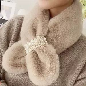 목플러 패션 진주 넥 퍼 워머 목도리 베이지 목플러 여성넥워머 수면넥워머 퍼워머