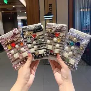 골프머리끈 진주 큐빅 헤어 밴드 팔찌 머리 끈 고무줄 11개set 골프머리끈 올림머리끈