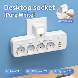 호환 EU 플러그 콘센트 4 소켓 전기 소켓 USB Type-C 포트가 있는 연장 코드 없음 두 가지 사양