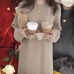 여성롱원피스 여성 봄 가을 무지 니트 롱 심플 하객 원피스