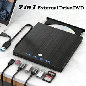 CD롬 플레이어 USB3 TYPEC 휴대용 7IN1 CD DVD 리더 버너 노트북 드라이브 MAC용 초박형 데스크탑 RW PC