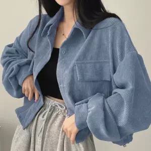 [하프클럽/]여성용 루즈핏 골덴 코듀로이 크롭 데님 셔츠 자켓 긴팔 점퍼 아