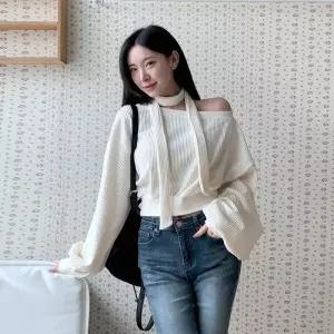 [옷자락]여성 벨벳 코듀로이 크롭 오프숄더 티셔츠 남방 골덴