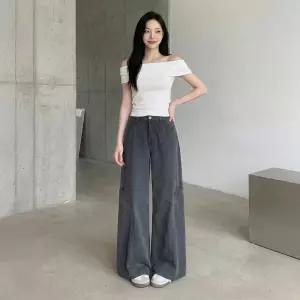 LnD 여성 포켓 와이드 카고 팬츠 루즈핏 바지 빈티지 워싱 스트릿 롱다리핏