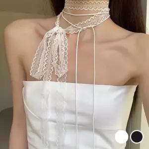 사랑스러운 레이스 두줄 리본 레이어드 패션 초커 여성 스카프