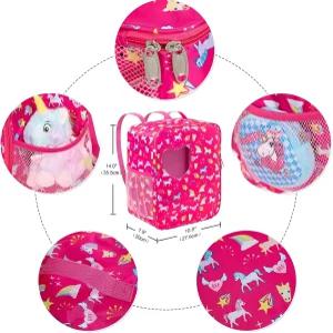 KTFancy 7 PCS 18인치 인형 가방 캐리어 세트 및 의류 신발 선글라스 백팩 장난감 유니콘(인형 없음)을