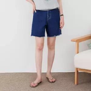 여자 여름 캐주얼 밑단 컷팅 진청 버뮤다 데님 반바지_5