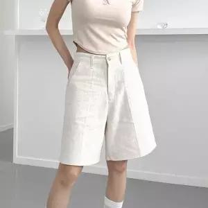 여자 린넨반바지 5부 버뮤다 레직기 흰색 통 반바지_5