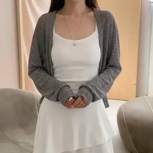 여성 여름 시스루 스트라이프 볼레로 가디건