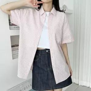 여성 2컬러 체크 여름 카라 포켓 남방 반팔 썸머 셔츠