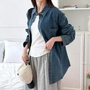 여성 긴팔 데일리 포켓 청 남방 루즈핏 데님 셔츠