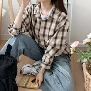 여성 빈티지 오버핏 남방 패턴 루즈핏 체크 긴팔 셔츠