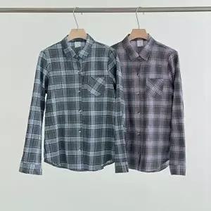 [옷자락]여성 체크 포켓 카라넥 면 셔츠 기본핏 워싱