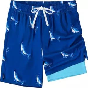 XOMZG 남성용 수영 트렁크 메시 안감 포켓 비치 반바지 하와이안 01blue Small Short