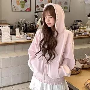 [옷자락]여자 봄 가을 간절기 루즈핏 크롭 후드 집업 후디