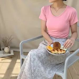 [옷자락]여성 빈티지 수채화 플라워 쉬폰 롱스커트 Y2K 치마