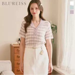 [블루레이스] 숄카라 줄지 반오픈 니트_B6M3KT2351